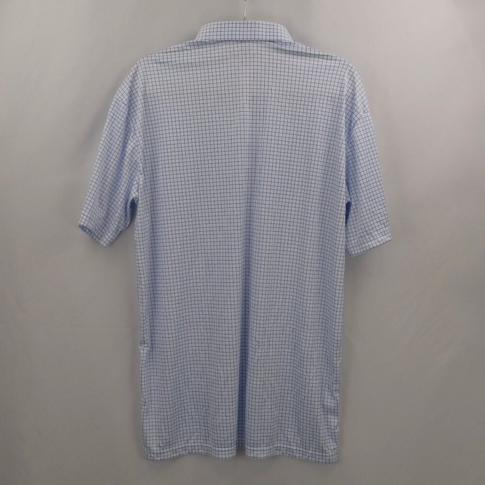 Collars & Co Semi-Spread Collar Short-Sleeve Golf Polo, Thin Blue Check - Picture 4 of 12